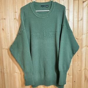 VTG Dockers Loose Open Knit Sweatshirt Sweater Embellished Front Green Sz 2XL
